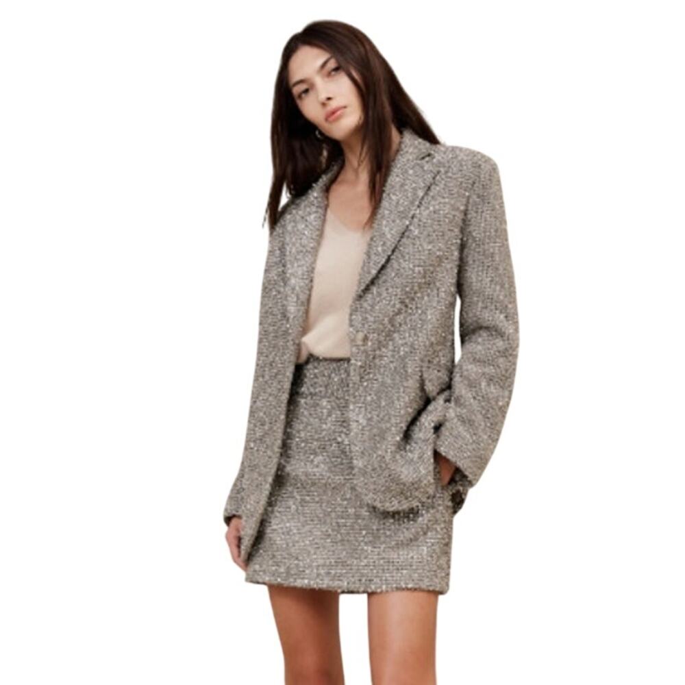 Banana Republic Coleta Tinsel Tweed Blazer Sz 12 Silver/Grey Party Formal NWT